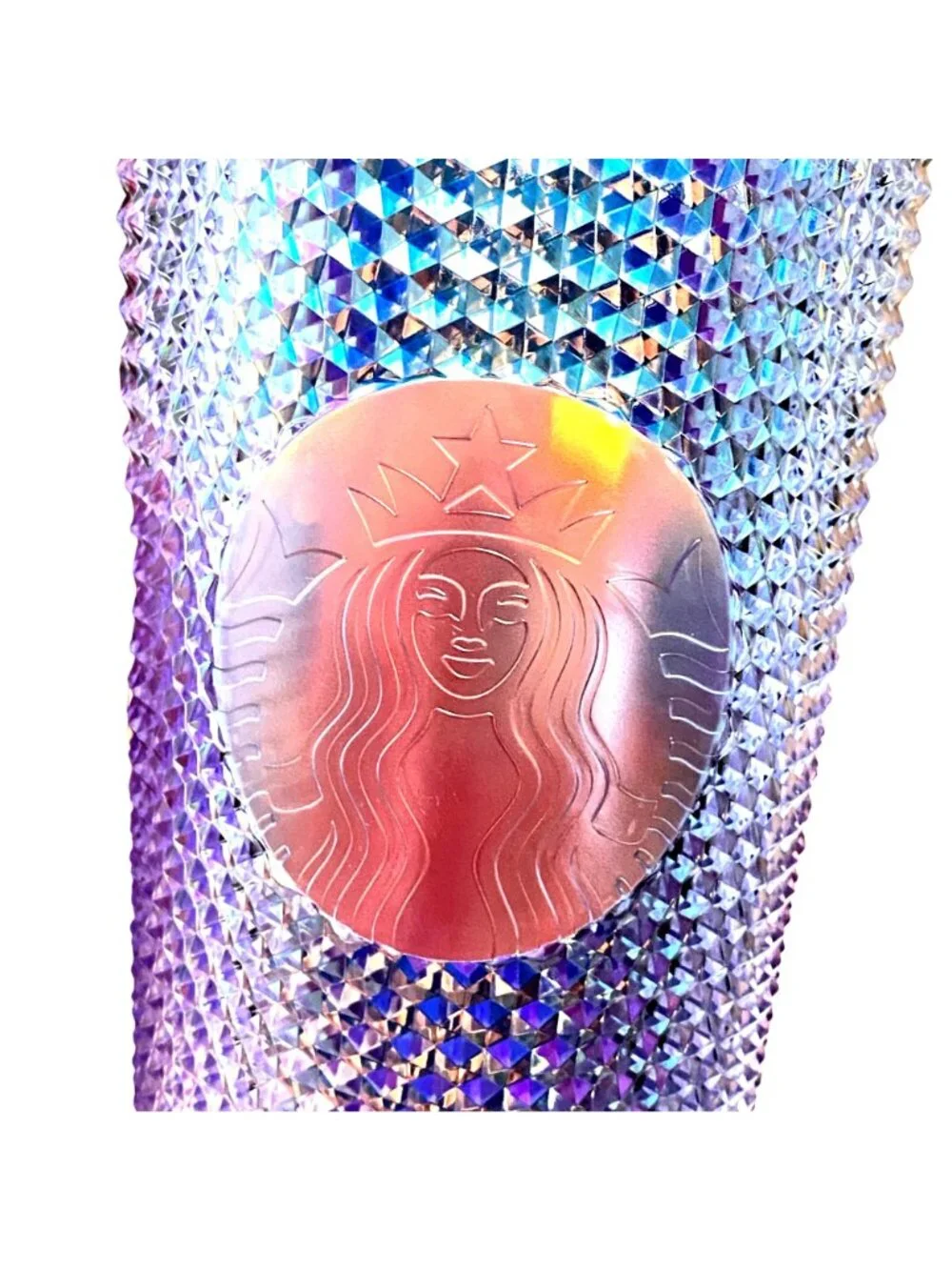 Starbucks 2021 Lilac 24oz Iridescent Diamond Textured Tumbler With Lid & Straw